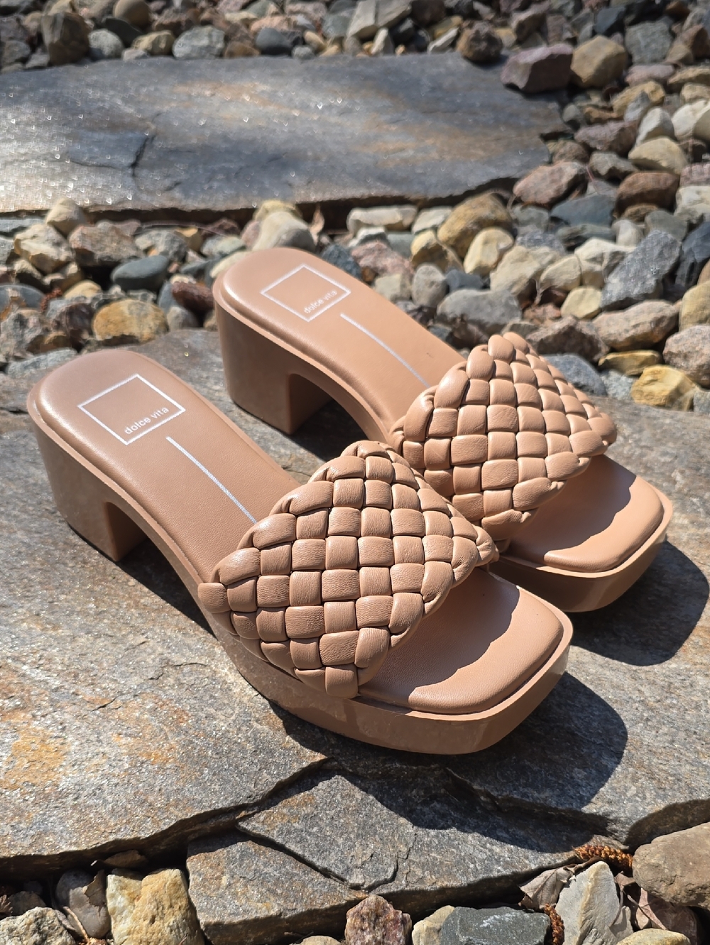 Dolce Vida Woven Platform Slide Sandals - Taupe